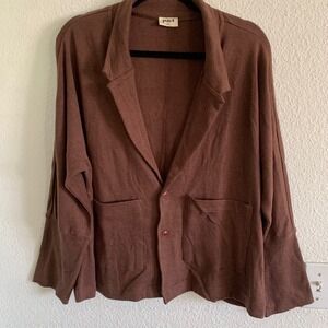 Pact Womens Brown Organic Cotton Blazer Cardigan Sweater Size S Notched Lapel